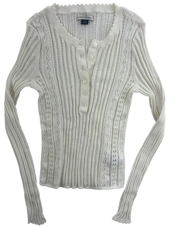 American Eagle Outfitters Sweaters - American Eagle Outfitters White Cotton Pointelle Knit Button Sweater Wmn's Sz XS